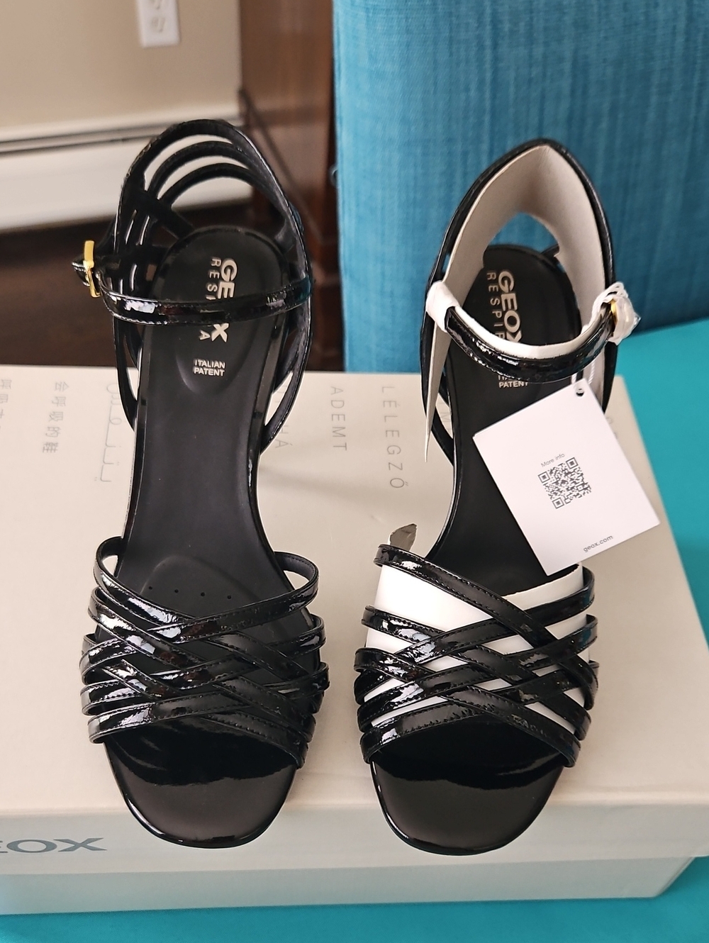 Geox Black Patent Cage-Strap High Heel Sandal